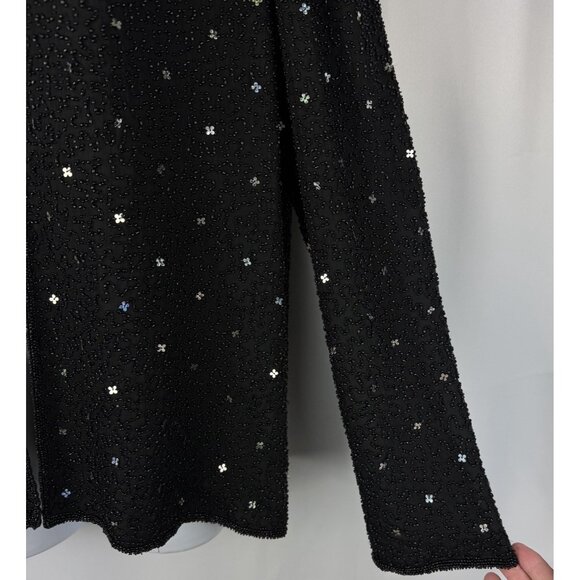 Vintage Black Silk Evening Jacket Heavily Beaded Sequin Formal Event - Picture 2 of 9